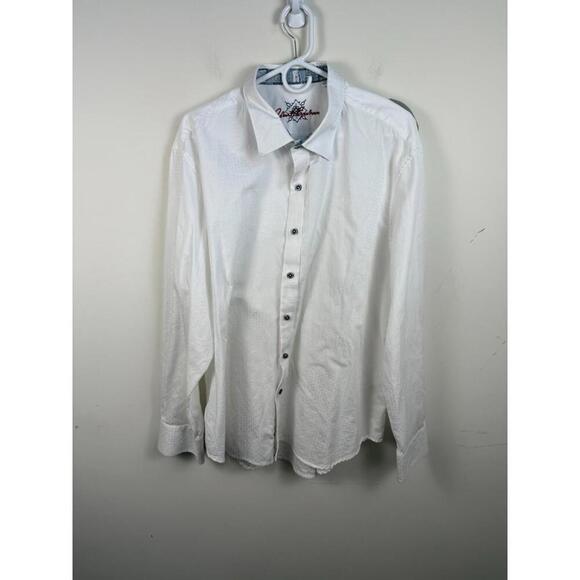 Robert Graham White Patterned Long Sleeve Embroidered Dress Shirt  Flip Cuff 3XL - Picture 1 of 7